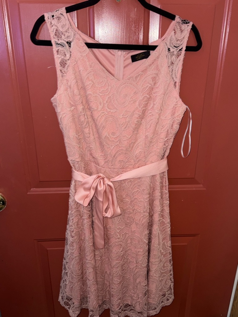 Lace dress bar  size large Pink Dress with Satin Belt